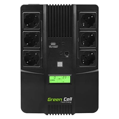 Afbeelding van Green Cell® UPS Omvormer, 800 VA (480 W), 230 V, ononderbroken voeding, Line Interactive AVR, stroomvoorziening voor computer, USB/RJ45, 6 x Schuko stopcontacten, lcd display