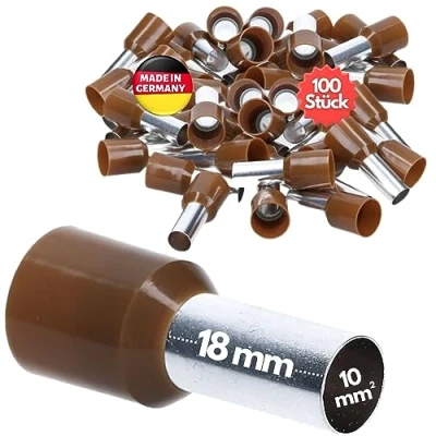 Afbeelding van 100 stuks Kalitec AE1018BR adereindhulzen geïsoleerd 10,0 mm² 18 mm lang bruin I Made in Germany Industriële kwaliteit