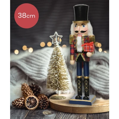 Afbeelding van Notenkraker blauw zwart met cadeautje 38CM