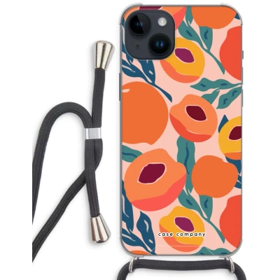 Afbeelding van Case Company® hoesje met Koord geschikt voor iPhone 14 Plus Perzik Telefoonhoesje Zwart Extra Bescherming aan alle Kanten en Over de Schermrand