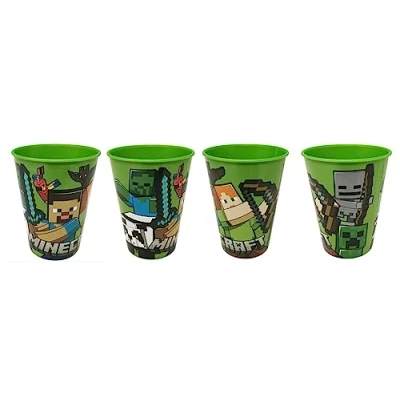 Afbeelding van Set van 4 kinderbekers 260 ml naar keuze: Cars, Paw Patrol, Avengers, Blaze, BPA vrije plastic bekers, cadeau voor jongens (Minecraft design)