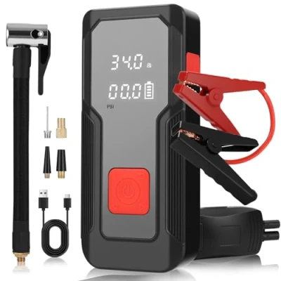 Afbeelding van 5 in 1 auto starthulp, piekstroom, 150 psi, 2000 A, voor alle benzine en dieselmotor, 10,0 l, 8000 mAh, 15 V, draagbaar lcd display led zaklamp