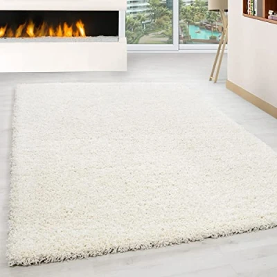 Afbeelding van Hoogpolig vloerkleed Life Creme/Wit 80x250cm
