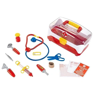 Afbeelding van Klein Toys transparante artsenkoffer incl. speelgoedinstrumenten 27x16,5x15,5 cm rood