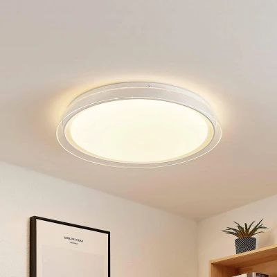 Afbeelding van Lindby LED plafondlamp met dimmer 1licht metaal, PMMA H: 8 cm wit Inclusief lichtbron