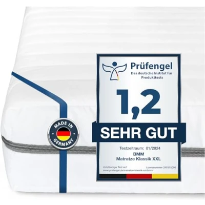 Afbeelding van BMM Orthopedische klassieke matras met 7 zones, hardheid H4, extra stevig, maat XXL, koudschuim, Öko Tex gecertificeerd, hoogte 12 cm, Made in Germany, 160 x 190 cm