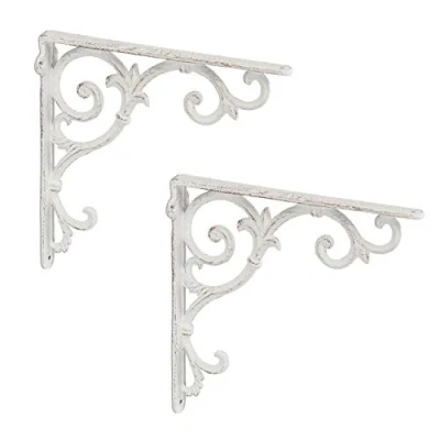 Afbeelding van Relaxdays Set van 2 gietijzeren plankdragers Barokke stijl Vintage Wit Maat M