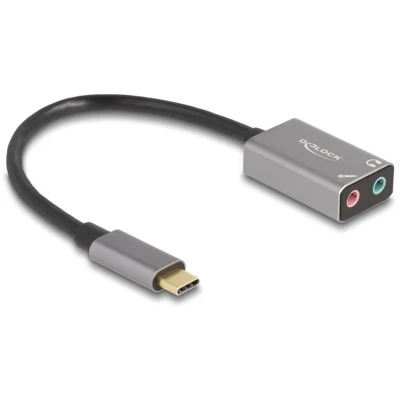 Afbeelding van Delock 67071 Externe USB geluidskaart met Type C stekker naar 2 x 3,5 mm aansluiting Pl (USB C), Geluidskaart, Grijs