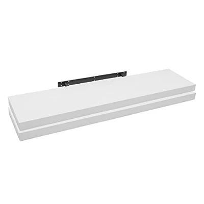 Afbeelding van WOLTU 2 x wandplank, zwevende plank, boekenplank, planken voor decoratie, wandplanken van MDF hout, set hangplanken, wit, 110 23 3,8 cm RG9316ws