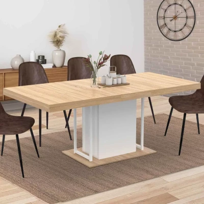 Afbeelding van Uitschuifbare eettafel UGO 6 10 personen beukenhout en wit 160 200 cm industrieel ontwerp