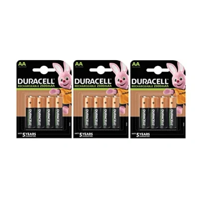 Afbeelding van 12 x Duracell AA oplaadbaar 2500 mAh (3 lampen met 4 batterijen) oplaadbare batterijen