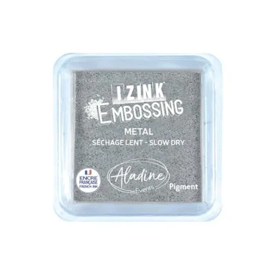 Afbeelding van Aladine Izink Pigment Silver stempelkussen groot met langzame droging scrapbooking, reliëf en creatieve kaarten maat L 8 x cm kleur zilver metaal