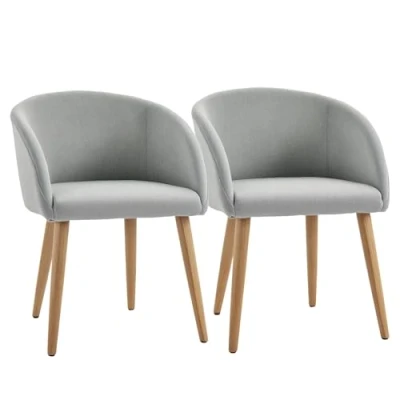 Afbeelding van HOMCOM Set van 2 eetkamerstoelen, keukenstoel, Scandinavisch design, schuine poten, hout, rubber, ergonomische armleuningen, look (grijs)