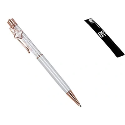 Afbeelding van Hoogwaardige balpen met Swarovski kristallen, 1 navulverpakking en pennenzak inbegrepen, wit, hanger wit