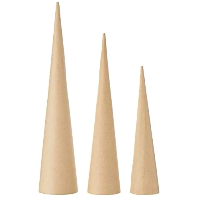 Afbeelding van Creotime Kegels Papier maché 20 25 30 Cm Bruin 3 Stuks