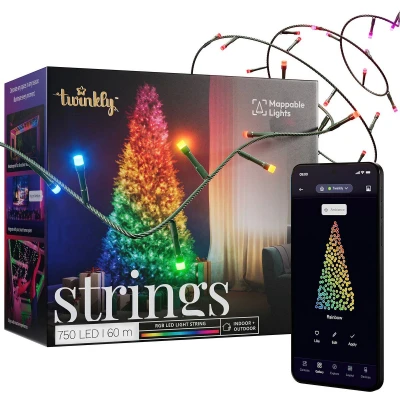 Afbeelding van Twinkly Strings Lichtsnoer 60M LED 750LED RGB Dimbaar Binnen &amp; Buiten Bluetooth of Wifi Werkt met Homekit, Homey, Google Home en Razer Chroma Zwart