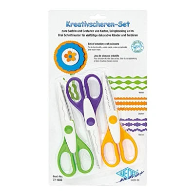 Afbeelding van Wedo 3 stuks creatieve schaar 771933, gekarteld, handgesneden, grote greepgaten, inhoud: 16 cm, verschillende kleuren