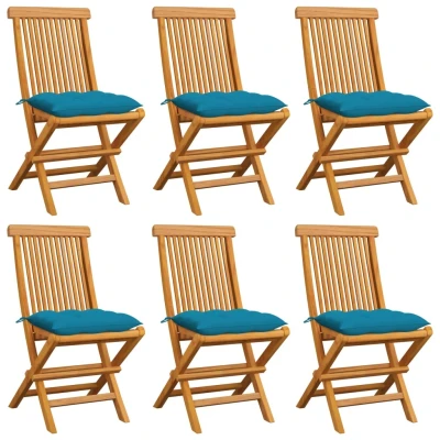 Afbeelding van Tuinstoelen 6 st met lichtblauwe kussens massief teakhout