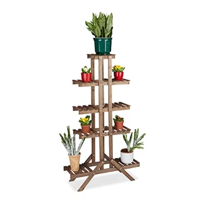 Afbeelding van Relaxdays plantenrek voor binnen plantentrap 5 etages plantenstandaard bloemenrek chocoladebruin