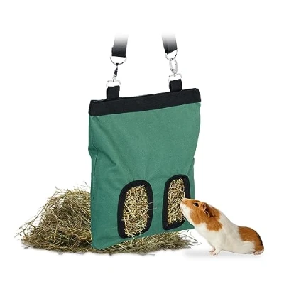 Afbeelding van Relaxdays konijnen hooiruif hooizak cavia hooitas knaagdier voerruif voerdispenser groen