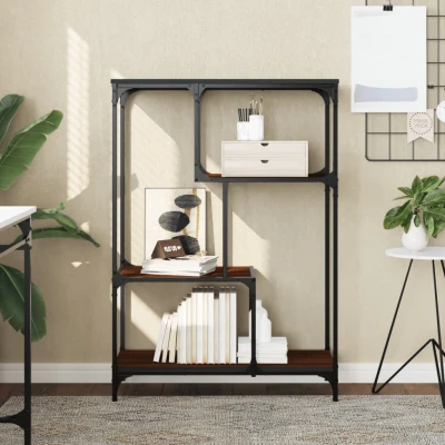 Afbeelding van Boekenkast 81x36x115 cm bewerkt hout en staal bruin eikenkleur