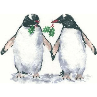 Afbeelding van Heritage Crafts Christmas Penguins borduren (pakket) 1099A