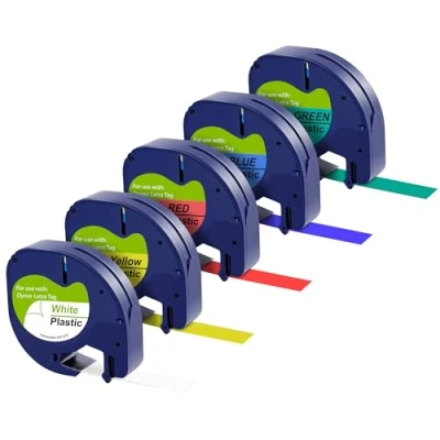 Afbeelding van 5 stuks wit/blauw/geel/rood/groen voor Dymo LetraTag LT 100H/LT 100T/2000/XM/XR/QX50 Plastic etiket navulverpakking 91201 91202 91203 91204 91205 12 mm x 4 m Phonillico®