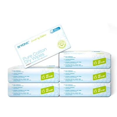 Image de Ivyone Lingettes sèches en pur coton, 600 lingettes, biodégradables, sans produits chimiques et plastique, parfaites pour les peaux sensibles des nouveau nés