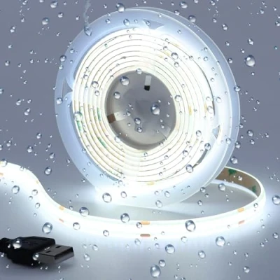 Afbeelding van GoMing USB COB LED strip koud wit 6000K 2M 320LEDs/M CRI 90 DC 5V IP20 niet waterdicht
