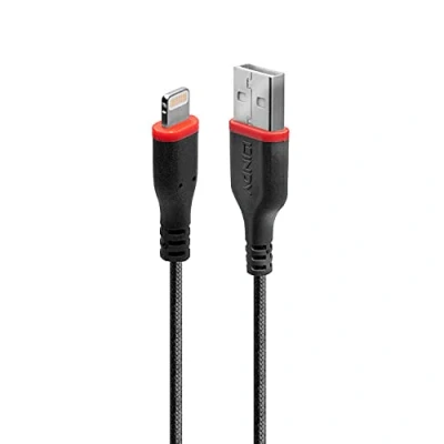 Image de Lindy Câble Lightning mâle pour USB 2 m blindé noir rond Apple iPad/iPhone/iPod (Lightning)