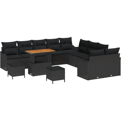 Afbeelding van vidaXL 13 delige Tuin Sofa Set met Kussens Zwart Poly Rattan Acacia