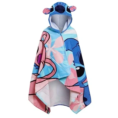 Afbeelding van Disney Stitch Handdoek met capuchon, engelenponcho, 100% katoen, voor kinderen, strandhanddoek, badhanddoek, wikkelbadjas