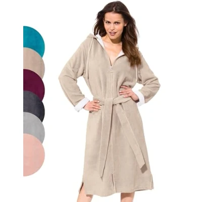Afbeelding van Morgenstern Badjas Dames Rits I Capuchon Velours Bamboe Katoen Microvezel, Beige, XL