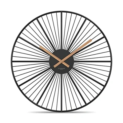 Afbeelding van Cander Berlin Barla Stille wandklok XXL 50 cm van metaal met houten wijzers zonder tikken, zwart, voor woonkamer, keuken, vintage