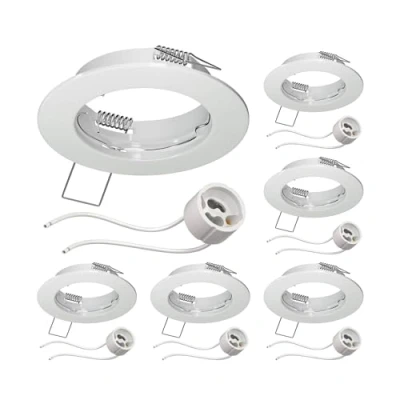 Afbeelding van ledscom.de 6 Inbouwspots met behuizing voor in het plafond, FERE, rond, glanzend wit (GU10/MR16/GU5,3/50 mm) incl. GU10 fitting