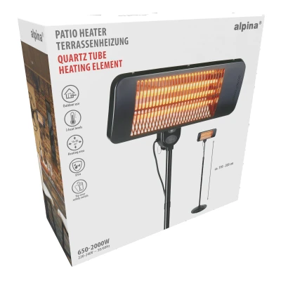 Afbeelding van alpina Infrarood Verwarming Staand Terras Heater 2000W 3 Warmtestanden Spatwaterdichte Terrasheater IP24 met Paneel