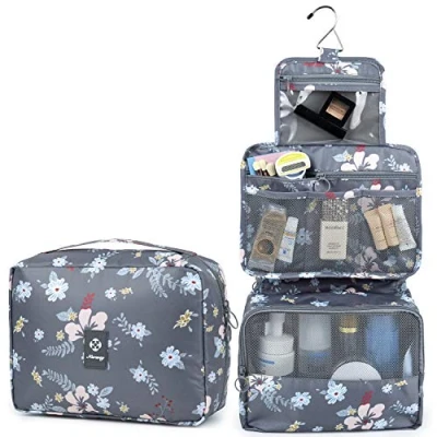 Afbeelding van Hangtoilettas voor make up en cosmetica vrouwen, meisjes, kinderen (donkere bloemen)