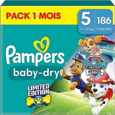 Afbeelding van Pampers Baby Dry Luiers Paw Patrol Maat 5 (11 16 kg) 186 stuks