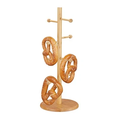 Afbeelding van Relaxdays pretzel standaard bamboe mokkenrek staand houten mokkenboom kopjeshouder
