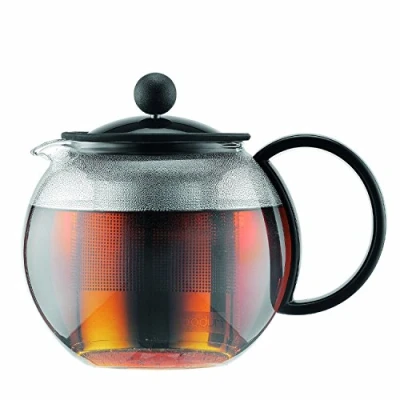 Afbeelding van Bodum 1812 01 Assam Theepot met glazen zuiger RVS filter 0.5 L Zwart