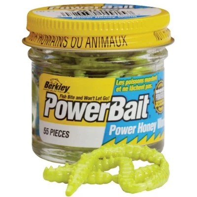 Afbeelding van Berkley Powerbait Honey Worms Yellow, 55 stuks! Forel aas