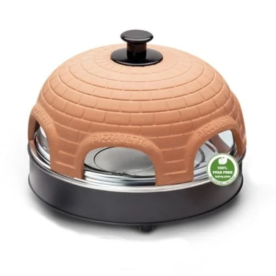 Image de Emerio PO 115984 Four à pizza, 1 cloche en terre cuite faite la main, design breveté, pour mini véritable plaisir familial 6 personnes, orange/noir
