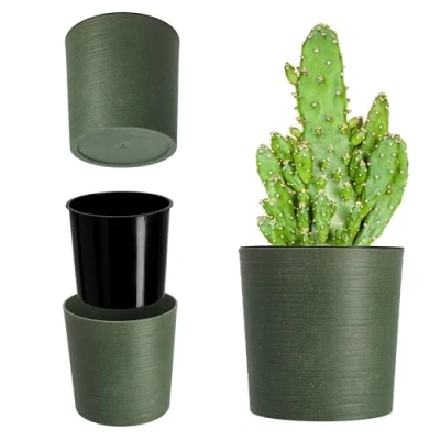 Afbeelding van KADAX Bloempot met houtsnippers, plantenbak, inzet, tuinpot, bloempotdeksel, voor woonkamer, kantoor (diameter 19 cm, groen)