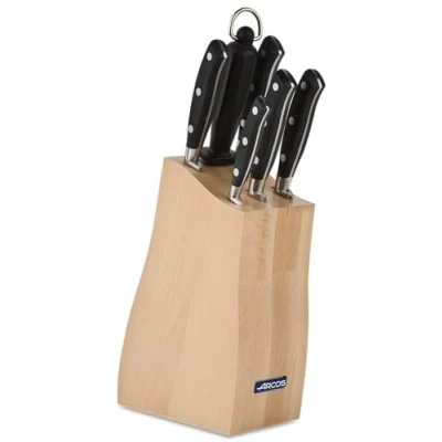 Afbeelding van ARCOS 6 delige gesmede messenset. 4055 gr. Veelzijdig keukenmes voor het snijden van vlees en groenten. Ergonomische handgreep polyoxymethyleen POM. Riviera serie. Kleur: zwart.