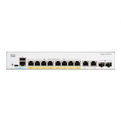 Image de Cisco Catalyst 1200 8FP 2G Commutateur C3 intelligent 8 x 10/100/1000 (PoE+) + 2 combinaison Gigabit SFP/RJ 45 Montable sur rack PoE+ (120 W)