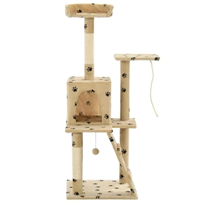Afbeelding van vidaXL Kattenkrabpaal met sisal krabpalen 120 cm pootafdrukken beige