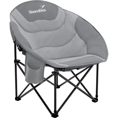 Afbeelding van Skandika Moonchair Sirkka Campingstoelen Klapstoel Vouwstoel Kampeerstoel Grote, comfortabele, campingstoel opvouwbaar, gepolsterd, koelvak, drinkhouder, draaggreep en draagtas, antislipvoetjes Max. 150 kg zwart/grijs