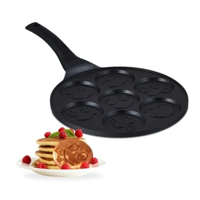 Afbeelding van Relaxdays pancake pan gezichtjes inductie pannenkoekenpan anti aanbaklaag aluminium