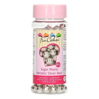 Afbeelding van FunCakes Suikerparels, zilverkleurig, metallic, 7 mm, eetbaar, 80 g,