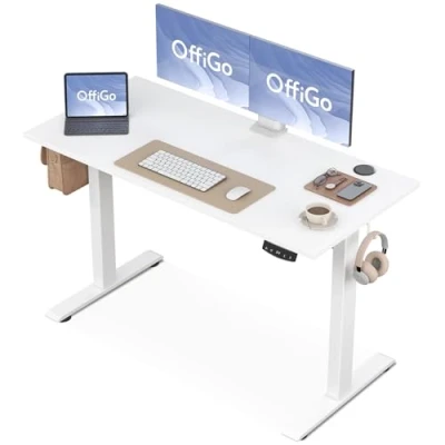 Afbeelding van OffiGo Elektrisch in hoogte verstelbaar bureau 100 cm met stopcontact, wit